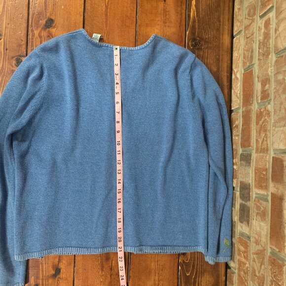 Lord & Taylor Blue Floral Embroidered Women's Large Tie Front Knit Cardigan EUC - Picture 12 of 15